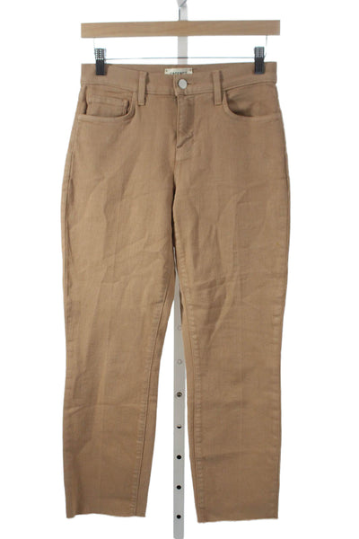 L'Agence Women Cropped Beige Mid Rise Cotton Blend Button Jeans Size 24