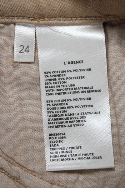 L'Agence Women Cropped Beige Mid Rise Cotton Blend Button Jeans Size 24