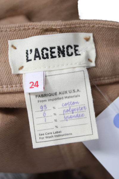 L'Agence Women Cropped Beige Mid Rise Cotton Blend Button Jeans Size 24