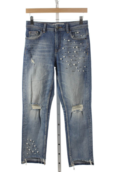 Zara Women Ankle Jeans Blue Cotton Blend Mid Rise 26 in Inseam Size 0
