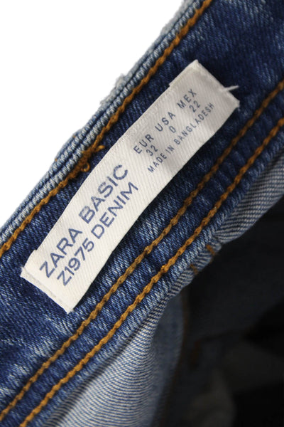 Zara Women Ankle Jeans Blue Cotton Blend Mid Rise 26 in Inseam Size 0