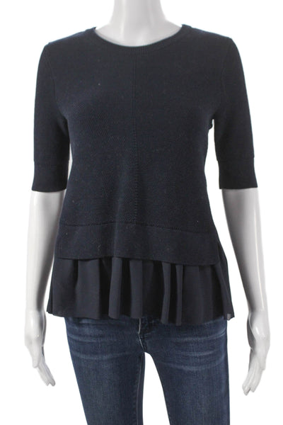 COS Women Pullover Sweater Blue Cotton Crew Neck 3/4 Sleeve Size XS
