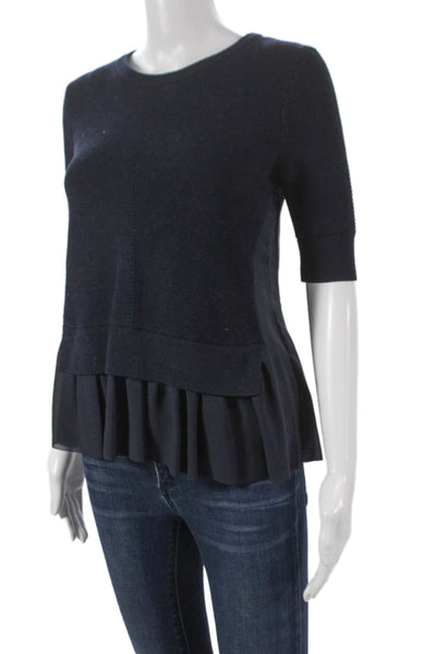 COS Women Pullover Sweater Blue Cotton Crew Neck 3/4 Sleeve Size XS