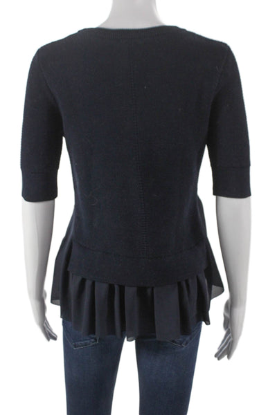 COS Women Pullover Sweater Blue Cotton Crew Neck 3/4 Sleeve Size XS