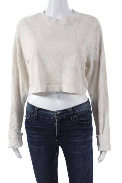 Cotton Citizen Womens Cropped Long Sleeve Crew Neck T-Shirt Beige Size XS