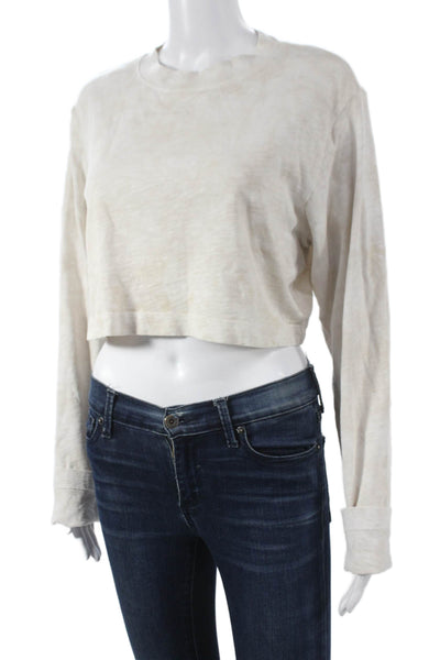 Cotton Citizen Womens Cropped Long Sleeve Crew Neck T-Shirt Beige Size XS