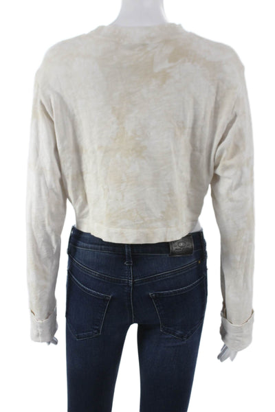 Cotton Citizen Womens Cropped Long Sleeve Crew Neck T-Shirt Beige Size XS
