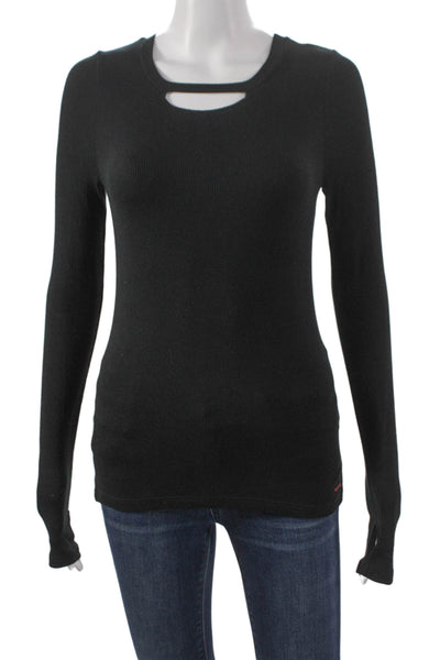 Philanthropy Women Basic Black Long Sleeve Round Neck T-Shirt Size S