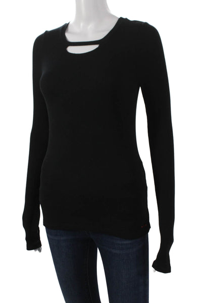 Philanthropy Women Basic Black Long Sleeve Round Neck T-Shirt Size S