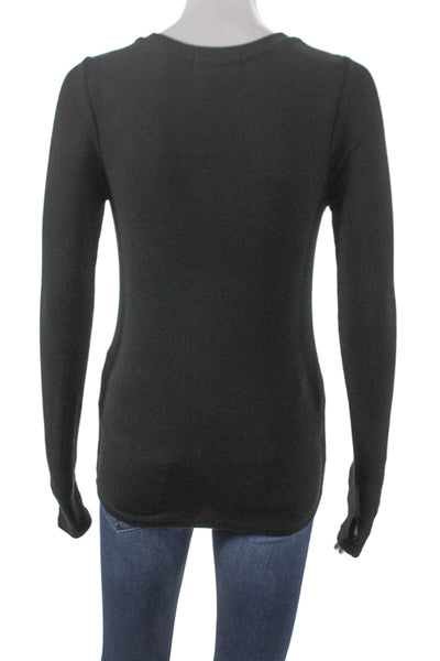 Philanthropy Women Basic Black Long Sleeve Round Neck T-Shirt Size S