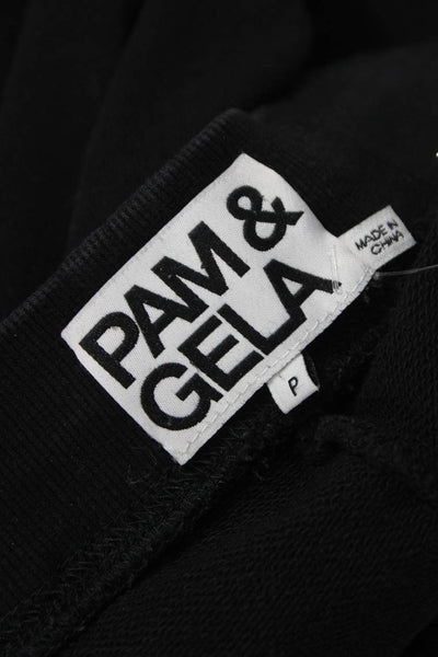 Pam & Gela Women Black Cotton Jogger Pants Drawstring 25in Size PP