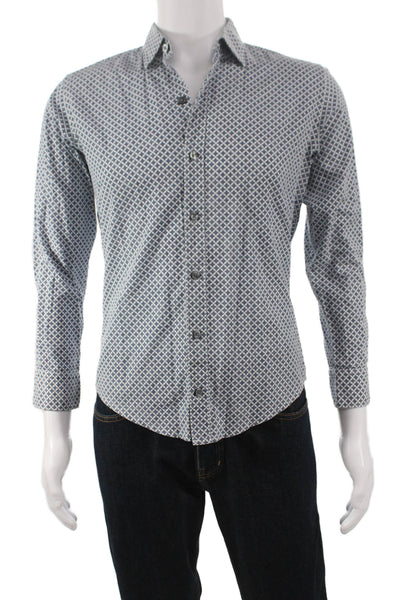 Boss Hugo Boss Mens Button Down Geometric Cotton Long Sleeve Blue Size S