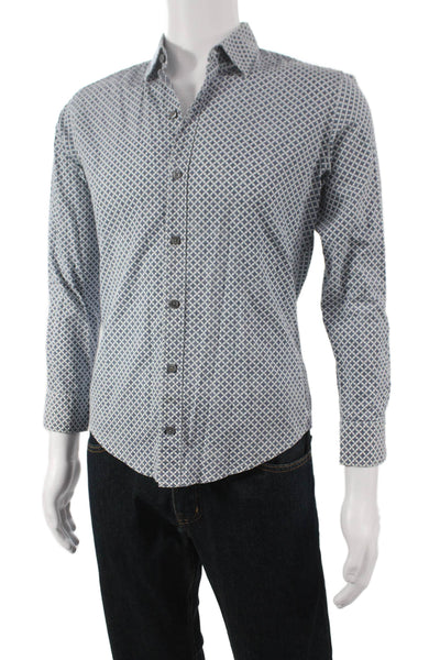 Boss Hugo Boss Mens Button Down Geometric Cotton Long Sleeve Blue Size S