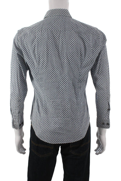 Boss Hugo Boss Mens Button Down Geometric Cotton Long Sleeve Blue Size S