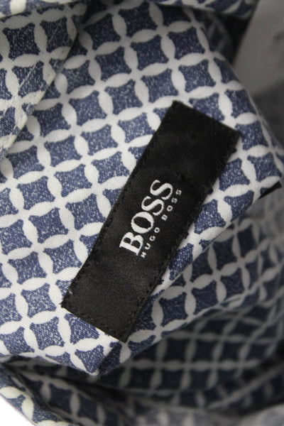 Boss Hugo Boss Mens Button Down Geometric Cotton Long Sleeve Blue Size S