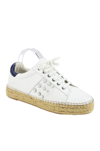 Marc Fisher Womens Leather Embellished Low Top Sneakers Shoes White Size 9M