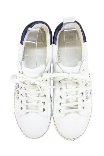 Marc Fisher Womens Leather Embellished Low Top Sneakers Shoes White Size 9M