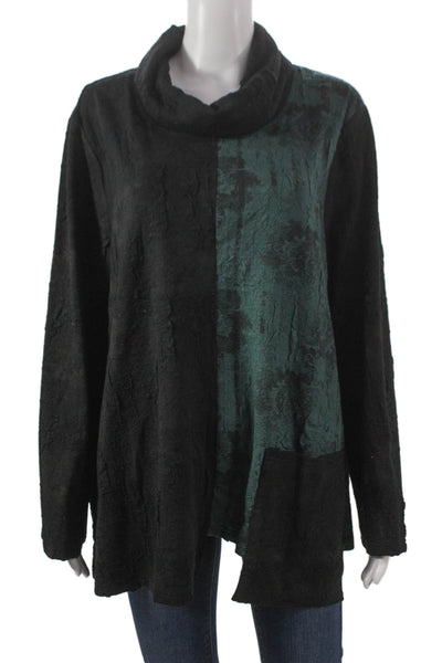Shana Womens Tunic Cowl Neck Colorblock Long Sleeve Black Size XL