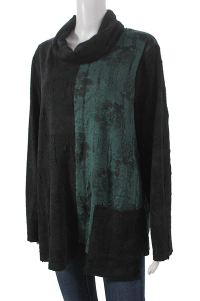 Shana Womens Tunic Cowl Neck Colorblock Long Sleeve Black Size XL