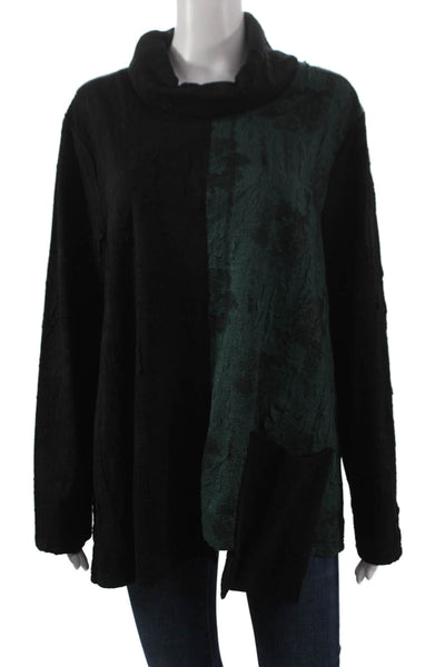 Shana Women Tunic Cowl Neck Colorblock Black Blouse Long Sleeve Size XS