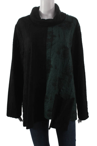 Shana Women Black Colorblock Cowl Neck Long Sleeve Tunic Blouse Size M