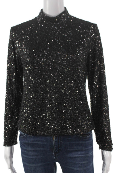 Insight Womens Mock Neck Long Sleeve Blouse Black Polyester Zip Size XS