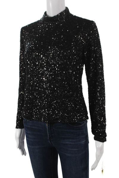 Insight Womens Mock Neck Long Sleeve Blouse Black Polyester Zip Size XS