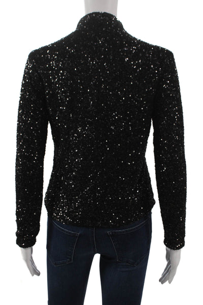 Insight Womens Mock Neck Long Sleeve Blouse Black Polyester Zip Size XS