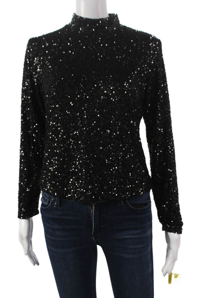 Insight Womens Basic Blouse Black Mock Neck Long Sleeve Polyester Zip Size L