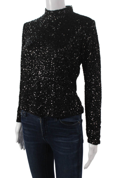 Insight Womens Basic Blouse Black Mock Neck Long Sleeve Polyester Zip Size L