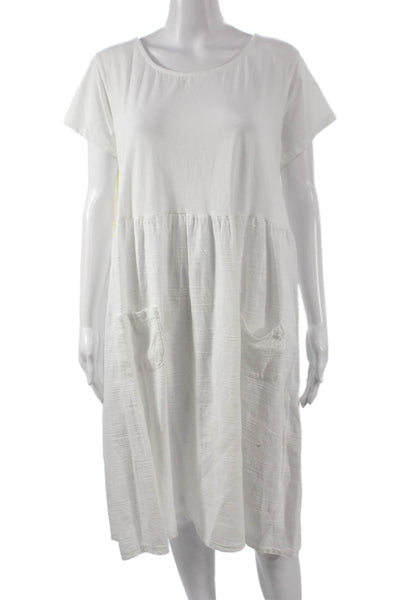 M Made In Italy Women T Shirt Dress White Short Sleeve Round Neck Mini Size L