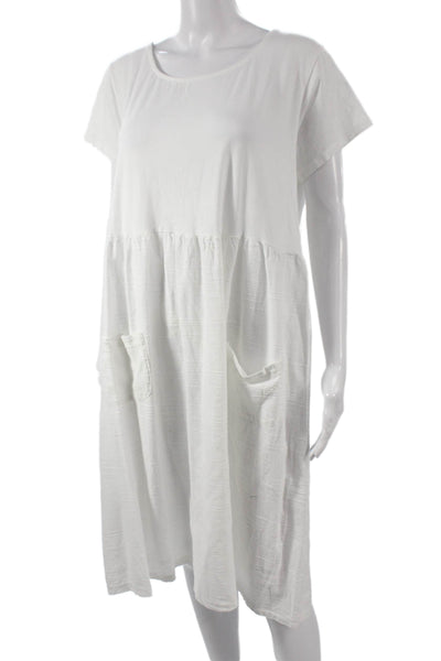 M Made In Italy Women T Shirt Dress White Short Sleeve Round Neck Mini Size L