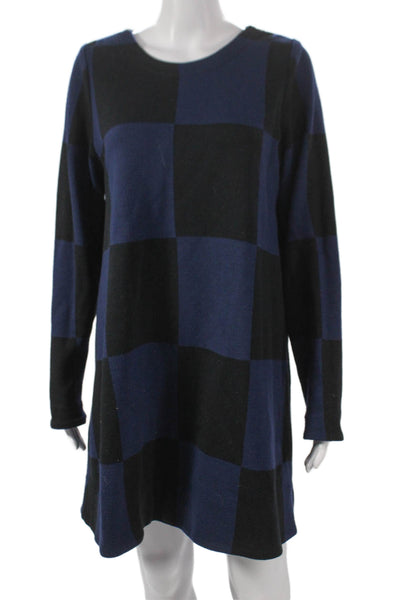Marc By Marc Jacobs Women Blue Check Sweater Dress Long Sleeve Wool Knee Size L