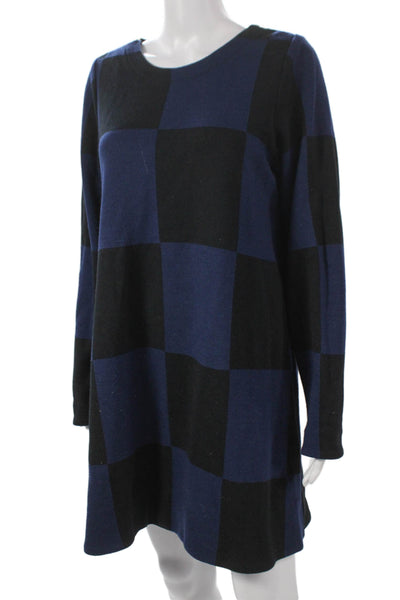 Marc By Marc Jacobs Women Blue Check Sweater Dress Long Sleeve Wool Knee Size L