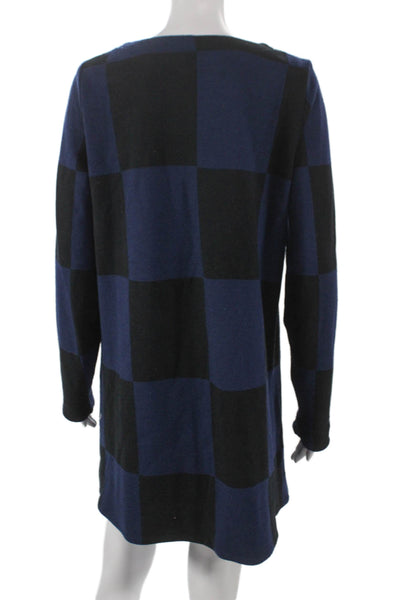 Marc By Marc Jacobs Women Blue Check Sweater Dress Long Sleeve Wool Knee Size L