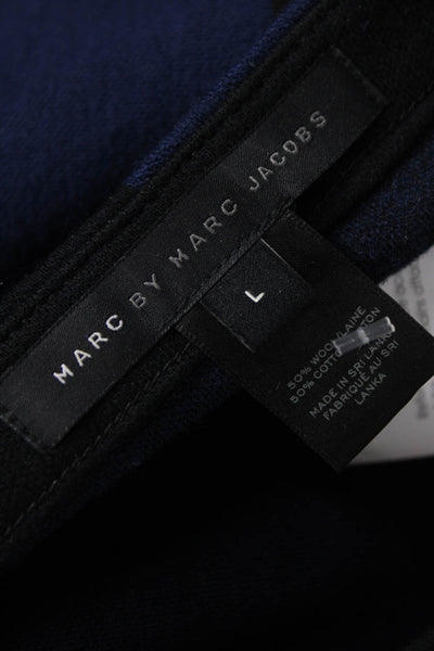 Marc By Marc Jacobs Women Blue Check Sweater Dress Long Sleeve Wool Knee Size L