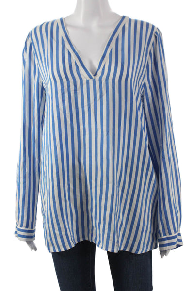 Joie Womens Silk Striped V-Neck Tunic Blouse Long Sleeve Pullover Size M