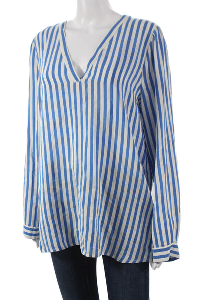 Joie Womens Silk Striped V-Neck Tunic Blouse Long Sleeve Pullover Size M