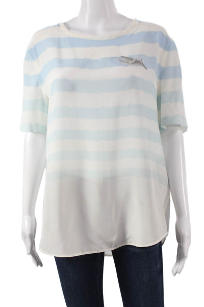 Equipment Femme Women Classic Silk Striped Short Sleeve Blouse Size L
