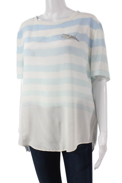 Equipment Femme Women Classic Silk Striped Short Sleeve Blouse Size L
