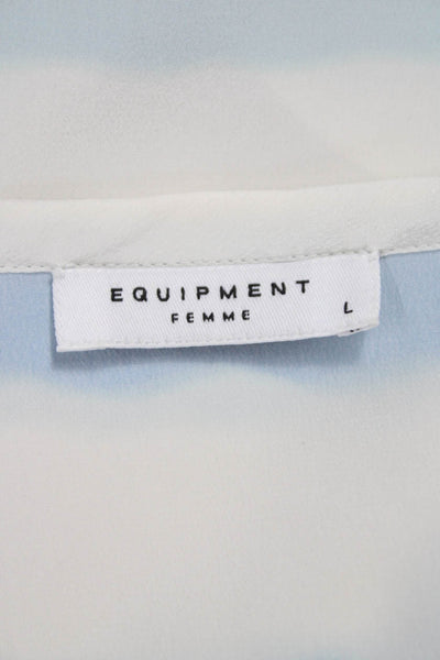 Equipment Femme Women Classic Silk Striped Short Sleeve Blouse Size L
