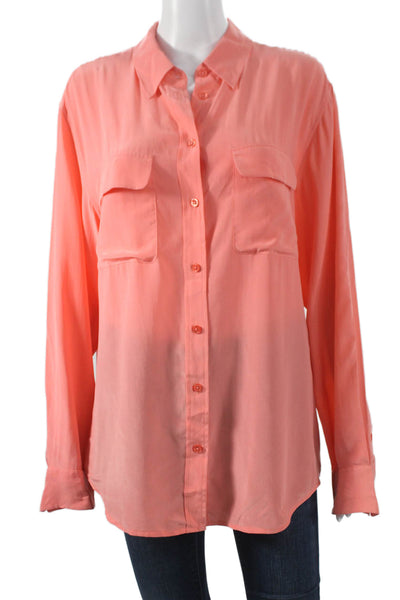 Equipment Femme Womens Silk Collared Long Sleeve Orange Blouse Size L