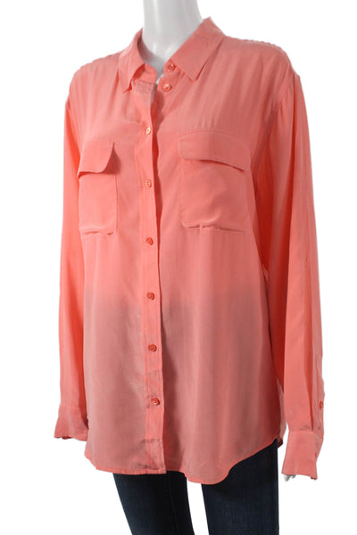 Equipment Femme Womens Silk Collared Long Sleeve Orange Blouse Size L