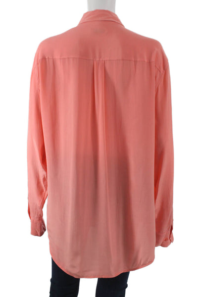 Equipment Femme Womens Silk Collared Long Sleeve Orange Blouse Size L