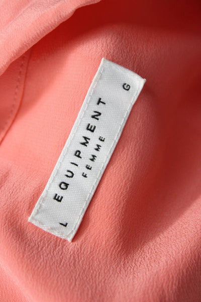 Equipment Femme Womens Silk Collared Long Sleeve Orange Blouse Size L