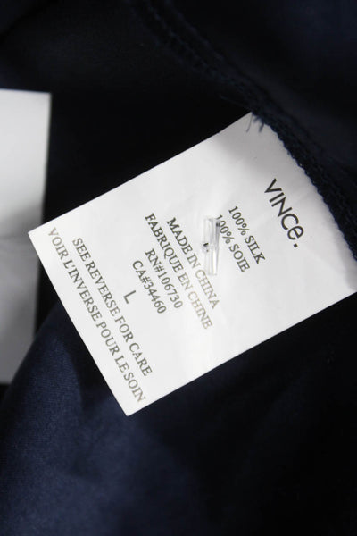 Vince Womens Silk V-Neck Tunic Blouse Blue Long Sleeve Zip Size L