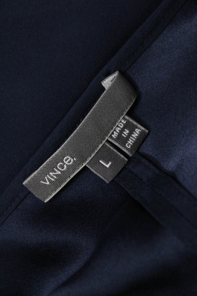 Vince Womens Silk V-Neck Tunic Blouse Blue Long Sleeve Zip Size L
