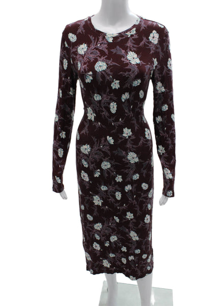 Carven Women Bodycon Purple Viscose Long Sleeve Midcalf Dress Size L