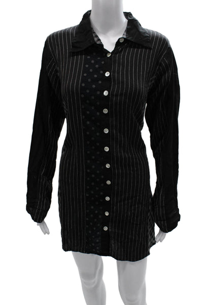 Tulip Womens Black Striped Cotton Tunic Button-Up Collared Short Dress Size XS