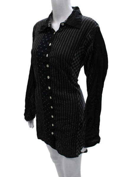 Tulip Womens Black Striped Cotton Tunic Button-Up Collared Short Dress Size XS